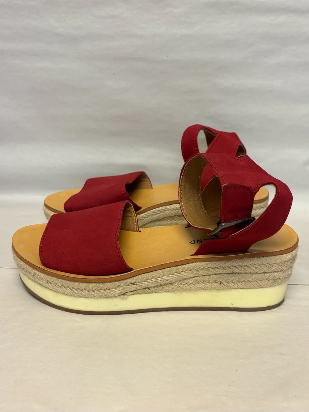 LUCKY BRAND Red Suede Flat Espadrille Ankle Strap Sandals 7M #6046